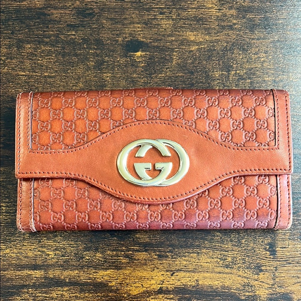 Gucci Bronze Leather Wallet with Signature GG Monogram